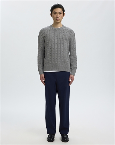 Selected - SLMBraun Cable Crew Strik - Medium Grey Melange 